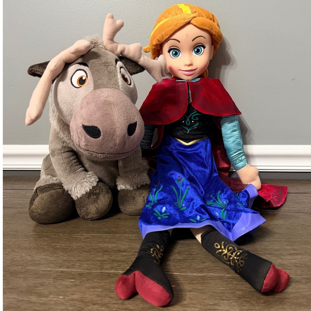 Disney Frozen Anna 28" Plush Doll & Sven 12" Reindeer Stuffed Animal Toy Set